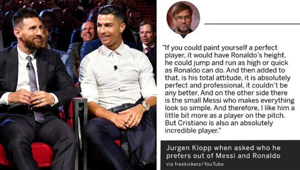 克洛普:C罗绝对是个不可思议的球员 但我更喜欢梅西一些 克洛普:C罗绝对是个不可思议的球员 但我更喜欢梅西一些