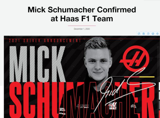 舒马赫家族时隔九年重返F1! 哈斯官宣签下车王之子 舒马赫家族时隔九年重返F1! 哈斯官宣签下车王之子