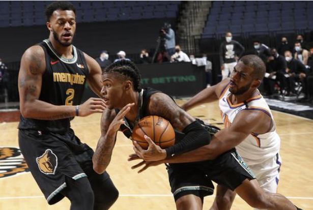 灰熊108-104击落太阳取5连胜 莫兰特17+10 艾顿18+16 灰熊108-104击落太阳取5连胜 莫兰特17+10 艾顿18+16