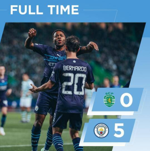 欧冠-曼城5-0葡萄牙体育 B席梅开二度斯特林世界波 欧冠-曼城5-0葡萄牙体育 B席梅开二度斯特林世界波