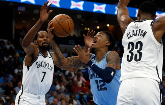 NBA-灰熊134-124胜篮网 杜欧合砍74分 莫兰特贝恩合砍76分 NBA-灰熊134-124胜篮网 杜欧合砍74分 莫兰特贝恩合砍76分