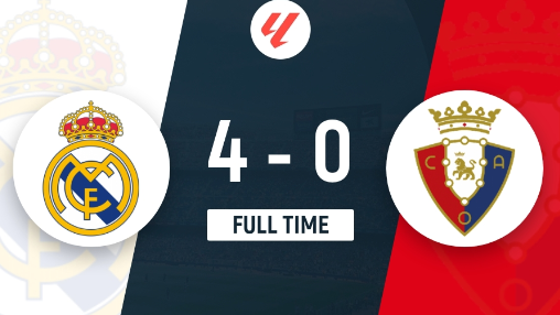 西甲-皇马4-0轻取奥萨苏纳结束连败 维尼修斯戴帽贝林传射